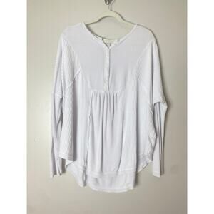FREE PEOPLE TOP WHITE BABYDOLL HENLEY THERMAL SHIRT KNIT BOHO LONGLINE